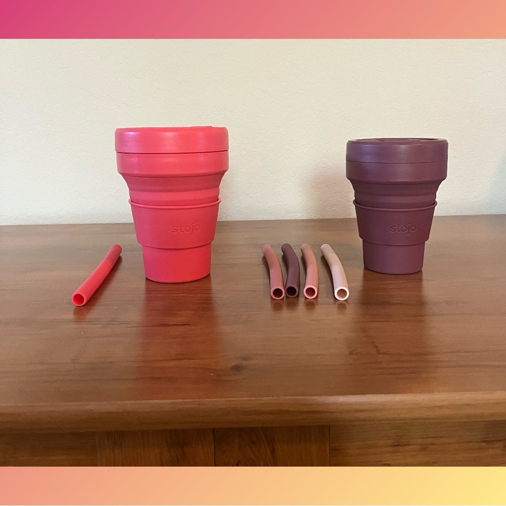 Stojo Collapsible Silicone Cups & Reusable Straws | Set of 2